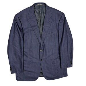 Corneliani Blazer Made in Italy 100s Wool Sport Coat Windowpane Blue 46 L